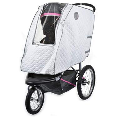 Imagem de Masirs Capa de chuva para carrinho de bebê - tamanho universal, oferece calor extra e protege a criança do vento e da chuva. Material de malha para ventilação e corte reflexivo para visibilidade