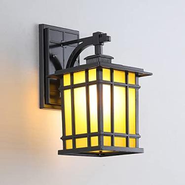 Imagem de Luminária de parede externa vintage, luminária de parede à prova d'água, luminária de parede externa retrô de alumínio com vidro para iluminação de jardim, pátio, garagem, varanda (cor: pret