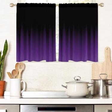 Imagem de AAtter Cortina de janela roxa e preta para cozinha, abstrata, ombré, listrada, simples, gótica, pequena, curta, casa, sala de estar, quarto, banheiro, cortinas de tratamento, camadas, tecido, 1 par