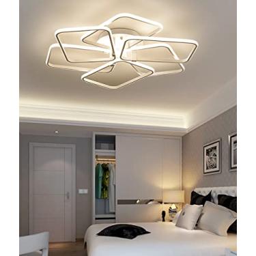 Imagem de Luminária de teto LED com controle remoto, luminária de teto para sala de estar, retangular, design criativo, para quarto, sala de jantar, lustre,