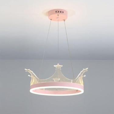 Imagem de Luminária retrô, luminária pendente nórdica de coroa dourada, moderna, minimalista, para meninas, quarto aconchegante, estudo, lustre decorado, luminária de teto LED