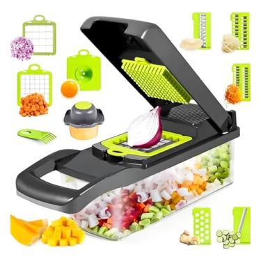 Imagem de Cortador e Fatiador Ralador Mandolin Multifuncional 13 em 1 Kit com Lâminas de Aço Inox Profissional Premium para Fatiar Frutas Legumes Verduras