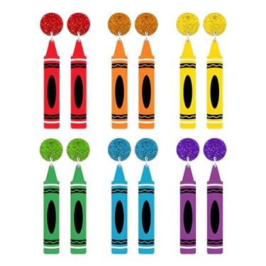 Imagem de Dreuyet 6 pares de brincos de giz de cera para professores, presentes de agradecimento de professores, brincos femininos engraçados de acrílico com régua, pingente, de volta às aulas, conjunto de