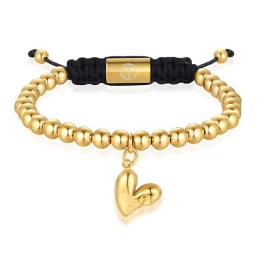 Imagem de WP WEPICK Pulseiras masculinas banhadas a ouro 18 quilates com cruz de estrela de oito garras, trevo de quatro folhas, coração e gato, pulseira com pingente de aço inoxidável, contas de ouro