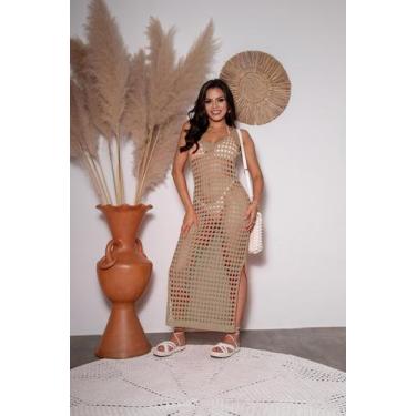 Imagem de Saída De Praia Tricot Rendada Vestido Longo Fenda Verão - Calu Tricot,
