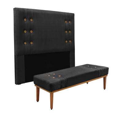 Imagem de Cabeceira Cama Box Queen 160cm e Recamier Gênova Veludo Preto S04 - D'Rossi