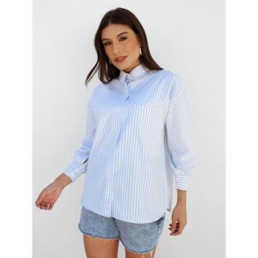 Imagem de Camisa Feminina Listrada Clássica Manga Longa Alfaiataria - Teodoro Ca