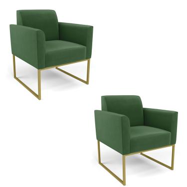 Imagem de Kit 2 Poltronas Base Industrial Dourado Marisa Suede Verde D03 - D?Rossi