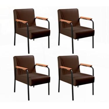 Imagem de Conjunto 4 Poltronas Jade Moderna Braço Metal Kit Cadeiras Decorativa 