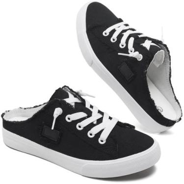 Imagem de Sapatos femininos BENPAO de lona preta Slip-On Mules US7