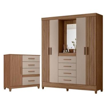 Imagem de Guarda Roupa Solteiro com Espelho Atenas e Cômoda Vênus com pés Carval