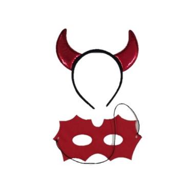 Imagem de Kit Tiara e Máscara Diabinha - Modamix Aviamentos, Preto