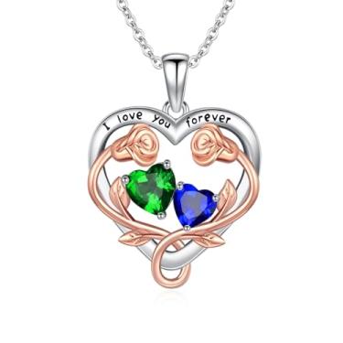 Imagem de WYDDO Colar de pedra do mês de nascimento para mulheres, mãe, colar com pingente de coração, joia de pedra de nascimento da família das mães, colar de flor rosa de aniversário para mãe, presente de