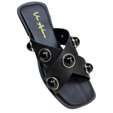 Imagem de Sandália Rasteira Feminina Tiras em X com Esfera Rasteirinha Verão Enfeite de Bola Blogueira Flat (Preto, BR, Adulto, Numérico, 39)