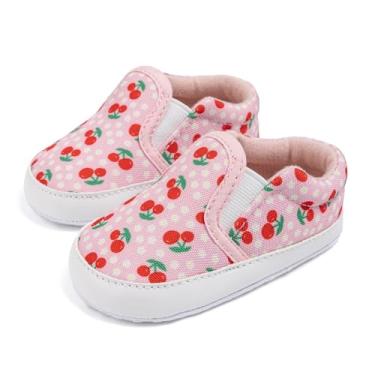 Imagem de Meckior Sapatos de lona para bebês meninas e meninos, sola macia, mocassim para recém-nascido, mocassim casual Austin Boy's Flat Lazy Loafers First Walkers Skate Shoe, D21/Cereja rosa, 12-18 Months