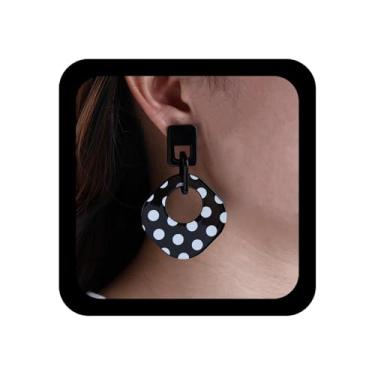 Imagem de Ximdble Brincos vintage grandes de acrílico quadrado boho branco de bolinhas brincos quadrados de bolinhas brincos de acrílico Statemrnt resina pingente para mulheres, Zinco, Sem pedra preciosa