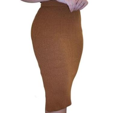 Imagem de Saia Comprimento Midi Canelada Tricot Trico com Fenda Lateral Tendência Conforto-Feminino