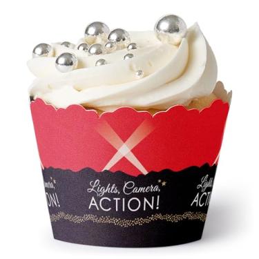 Imagem de Tapete vermelho Hollywood Big Dot of Happiness - Decorações de festa noturna de filme - Embrulhos de cupcake de festa - Conjunto com 12
