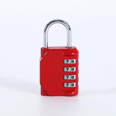 Imagem de Cadeado portátil para bagagem, 4 mostradores de liga de zinco sem chave para malas, bolsas e equipamentos ao ar livre - vermelho