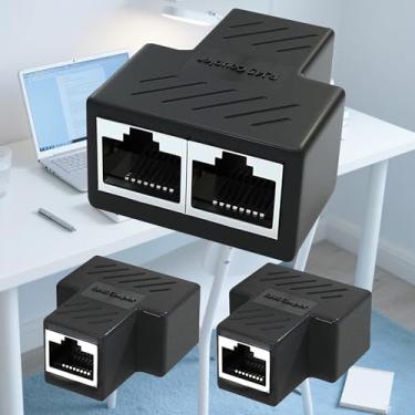 Imagem de Pacote com 3 adaptadores divisor Ethernet RJ45 – Conector soquete fêmea de 1 a 2 portas para extensão de cabo LAN Cat5/Cat5e/Cat6/Cat7, plugue extensor de rede 8P8C,