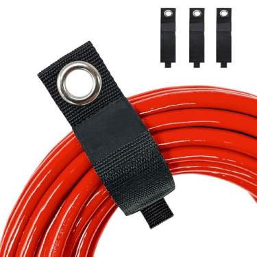 Imagem de 3 peças de suporte organizador de cabo de extensão resistente com ilhós resistente à ferrugem, tiras pretas de armazenamento de garagem de 27 cm, capacidade de peso de 27 kg, montável na parede para