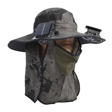 Imagem de Chapéu de Ventilador Solar de Aba Larga, Chapéu de Ventilador Solar Com Carregamento USB Com Bateria de 800mAh, Três Velocidades para Homens, UPF50 para Pesca Ao Ar (Pintura com