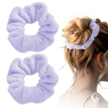 Imagem de 2 peças elásticos de cabelo para mulheres, elásticos grossos elásticos prendedores de rabo de cavalo, cabelo cacheado, sem vincos e sem danos (Roxo)