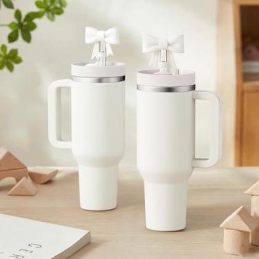 Imagem de Pacote com 4 protetores de palha de silicone para copo Stanley, tampa de cobertura de canudo à prova de derramamento, acessórios fofos para copos de 850 g 1,134 g, topo de arco e design croma, estilo