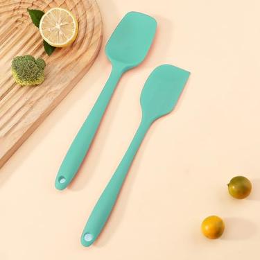 Imagem de Conjunto de 2 espátulas de silicone, espátulas de borracha de grau alimentício para assar, cozinhar e misturar alta resistência ao calor, antiaderente, lavável na lava-louças (verde)