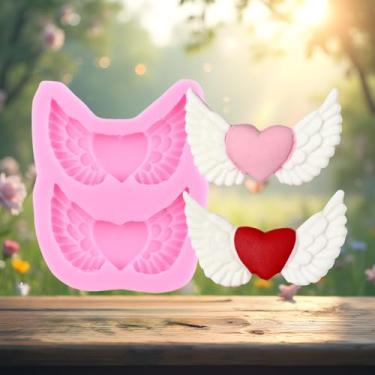 Imagem de Moldes de fondant de coração para o dia dos namorados, asas de coração, decoração de bolos, moldes de silicone para topo de cupcake, pasta de goma de chocolate, argila de polímero