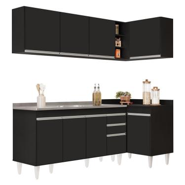 Imagem de Armário De Cozinha Modulado De Canto Esquerdo 4 Peças Cp51 Com Pia Inox Preto - Lumil