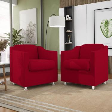 Imagem de Kit 2 Poltronas Decorativas Reforçada Consultório Sala Suede Cor:Vermelho