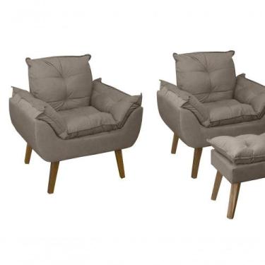 Imagem de Kit 02 Poltrona/cadeira Decorativa E Puff Glamour Com Pés Quadrado Cap