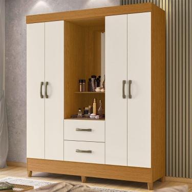 Imagem de Guarda Roupa Malibu 4 Portas 2 Gavetas Com Espelho Albatroz Cinamomo/off White - Int Bca