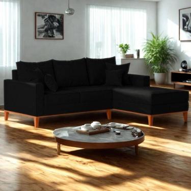 Imagem de Sofá 3 Lugares Beny Com Chaise Direito Corino Preto