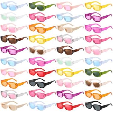 Imagem de Geopty Atacado Pacote com 40 óculos de sol retangulares coloridos a granel adultos unissex, divertidos anos 90 retrô Y2k pequenos retangulares lembrancinhas de festa