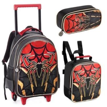 Imagem de Kit Mochila Rodinhas Lancheira Estojo Infantil Escolar Menino Spider Dark Aranha Miles Morales-Masculino