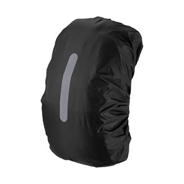 Imagem de Capa de chuva impermeável 30-40L, capa de mochila antiderrapante com alça refletiva vertical, permanece seca para caminhadas, acampamento, caça, P, preta