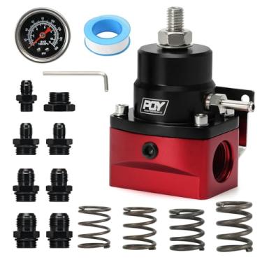 Imagem de PQY Kit regulador de pressão de combustível ajustável 3-110PSI com porta de alimentação AN10 e porta de retorno AN6 com mola de substituição (vermelho + preto)