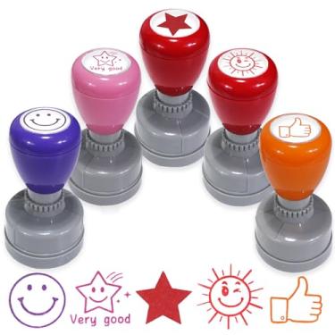 Imagem de Conjunto de 5 carimbos autotintados para professores – carimbos divertidos em forma de círculo para recompensas em sala de aula, notas de dever de casa e motivação do aluno