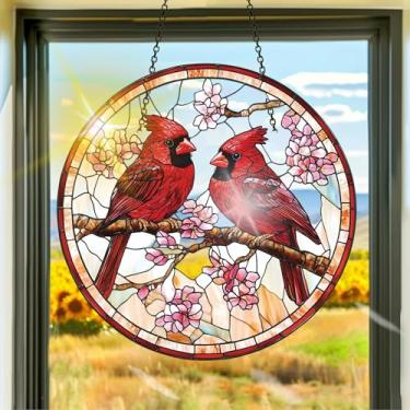 Imagem de Apanhador de sol de acrílico colorido, apanhadores de sol, decoração de janela de flores de pássaro vermelho, arte de parede de arco-íris, para quarto, varanda, interior e exterior, jardim, enfeites