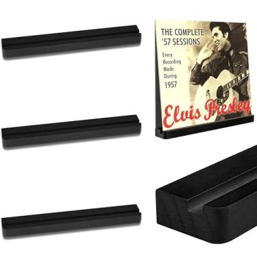 Imagem de Heimlove Pacote com 3 prateleiras de parede para discos de vinil de madeira maciça, suporte de vinil preto de 30 cm para armazenamento e exibição de álbuns, prateleiras flutuantes para decoração de