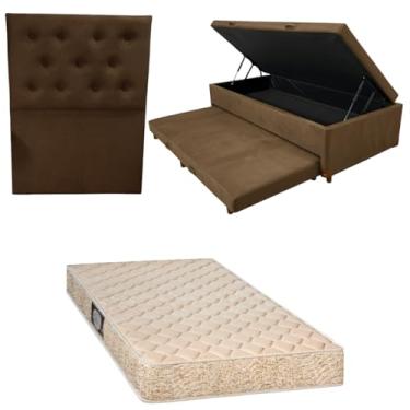 Imagem de Cama Box Baú Solteiro com Auxiliar (Bicama) + Colchão de Espuma Toulon D33 | Kit Completo com Cabeceira Botonê Opcional | Diversas Cores (3, SUEDE MARROM, COM CABECEIRA)
