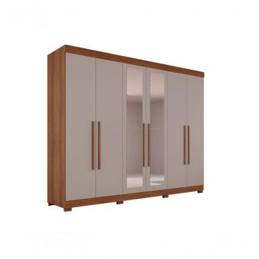 Imagem de Guarda-roupa Casal 6 Portas 6 Gavetas Com Espelho órion Premium Salleto Cinamomo/off White