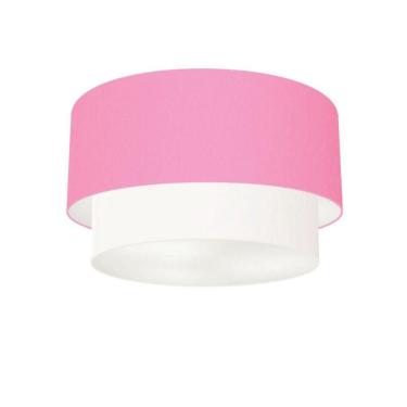 Imagem de Plafon Duplo Cilíndrico Vivare Md-3045 Cúpula Tecido 40x35cm - Bivolt Rosa-bebê-branco 127/220v