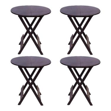 Imagem de Kit 4 Mesas Redondas Dobráveis Em Madeira Maciça 70X70 Tabaco Ideal Para Bares E Restaurantes