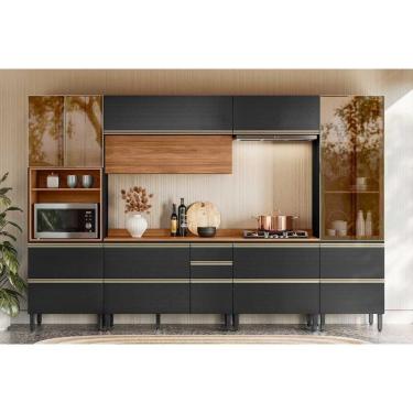 Imagem de Cozinha Completa Proença 6 Peças (2aéreos+2balcões+1paneleiro+1cristaleira) C6p103 Nogueira-carbono Prime Tx - Demóbile