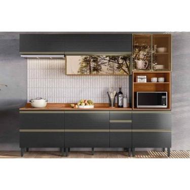 Imagem de Cozinha Completa Proença 5 Peças (2aéreos+2balcões+1torrequente) C5p127 Nogueira-carbono Prime Tx - Demóbile