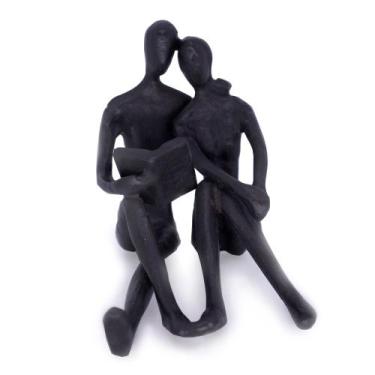 Imagem de Escultura Decorativa Casal Sentado Em Metal Preto 12 cm F04 - D'Rossi
