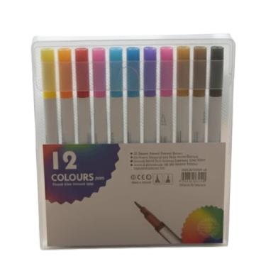 Imagem de Kit de Canetas Artísticas 12 Cores Brush Pen Dupla para Caligrafia e Desenho Pincel Profissional